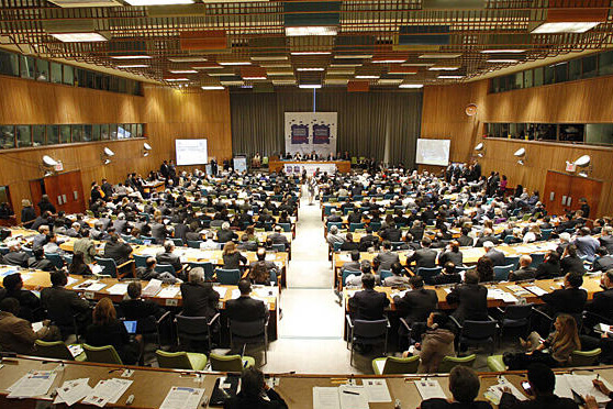 large school graduation in hall 