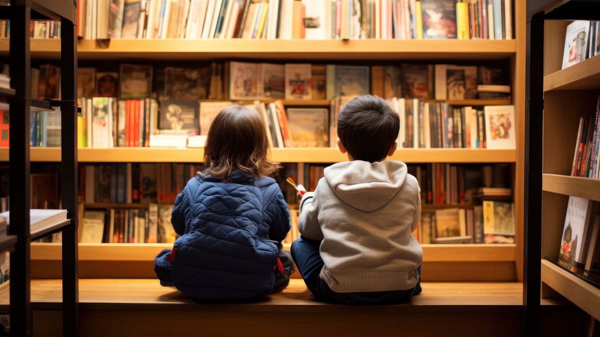 two children in library