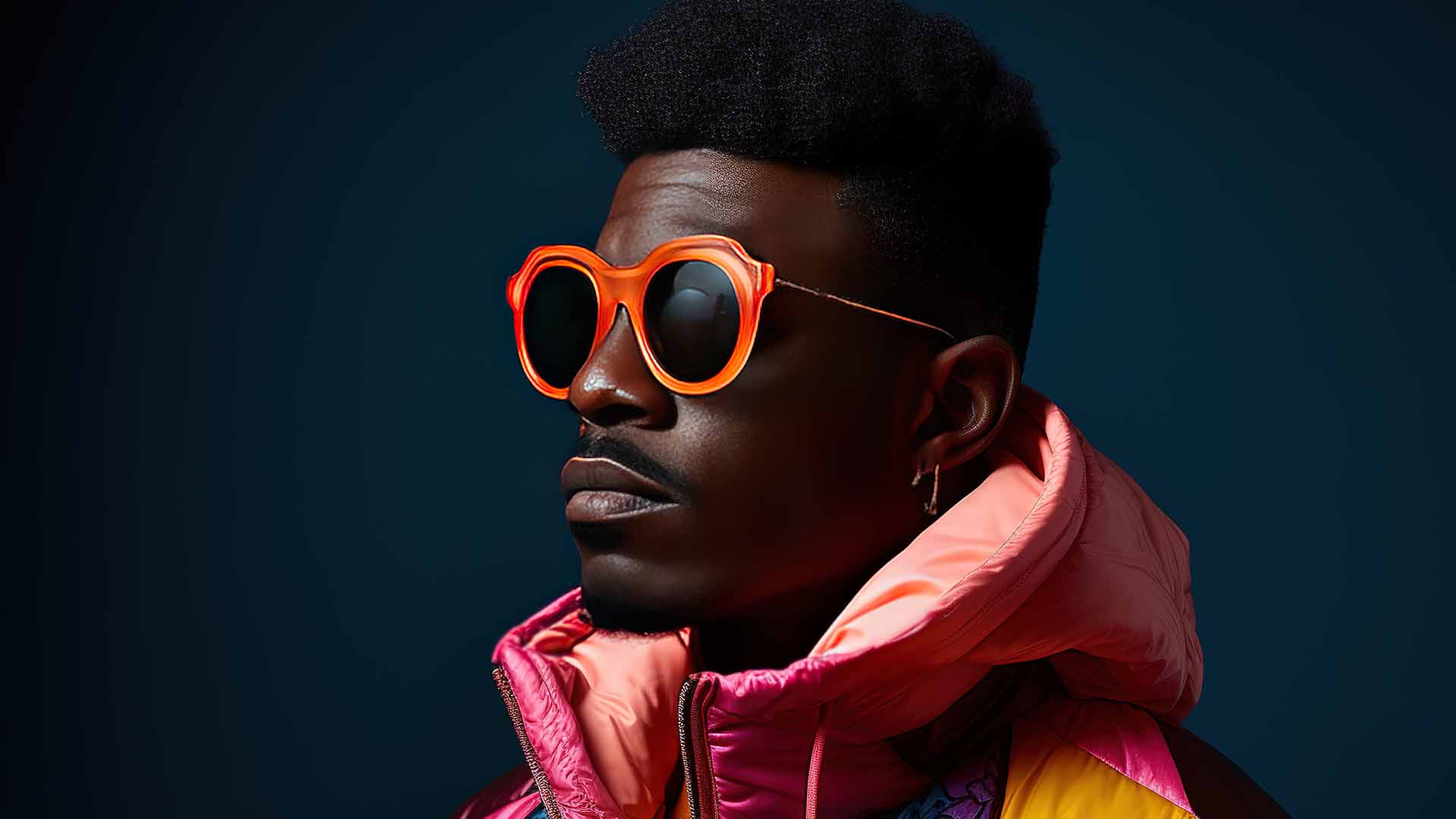 Photo of Portrait Of A Fashionable Black Man, 80S Fashion, Colorful Studio Lighting