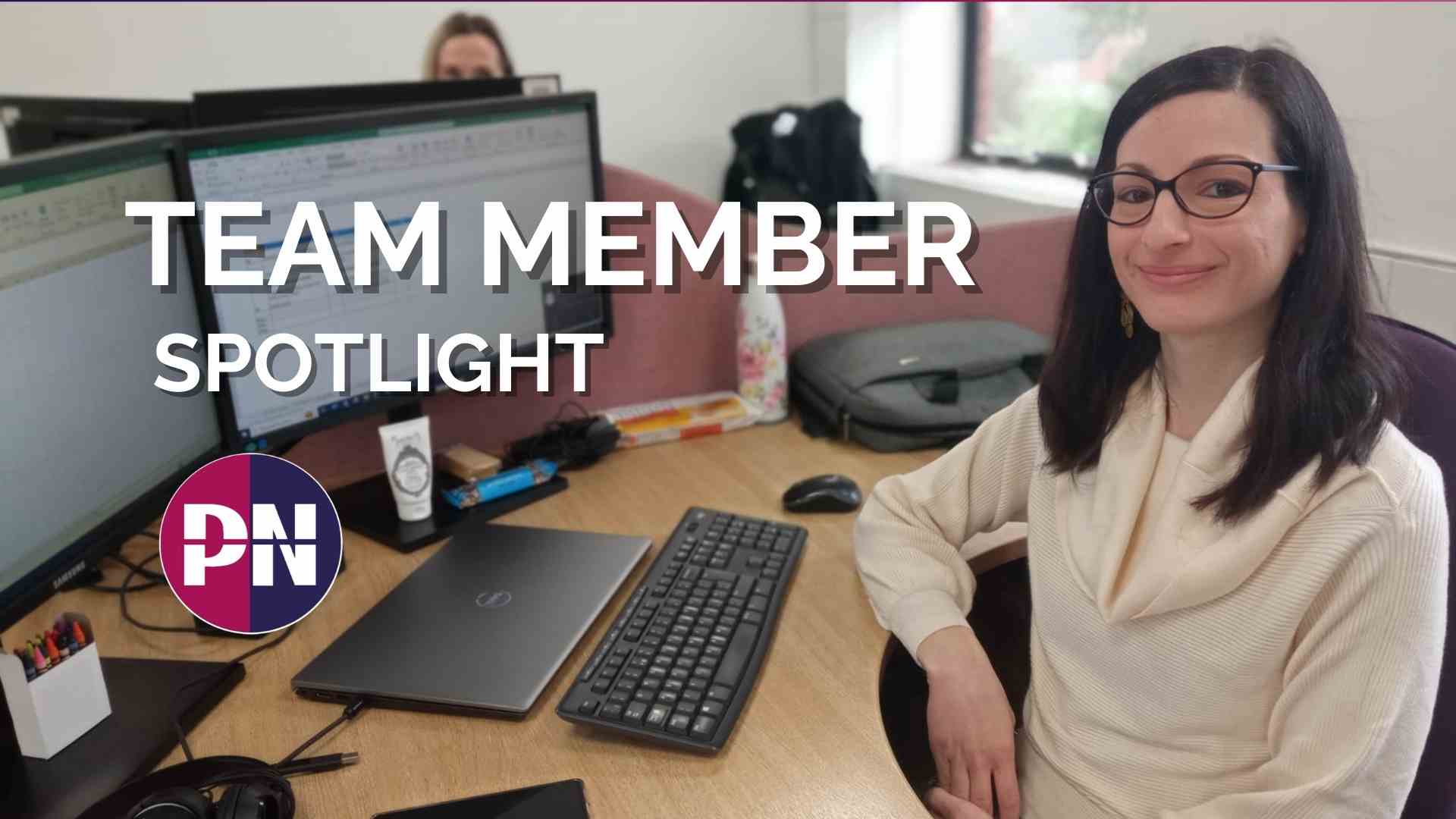 Image of team member with the words spotlight on it